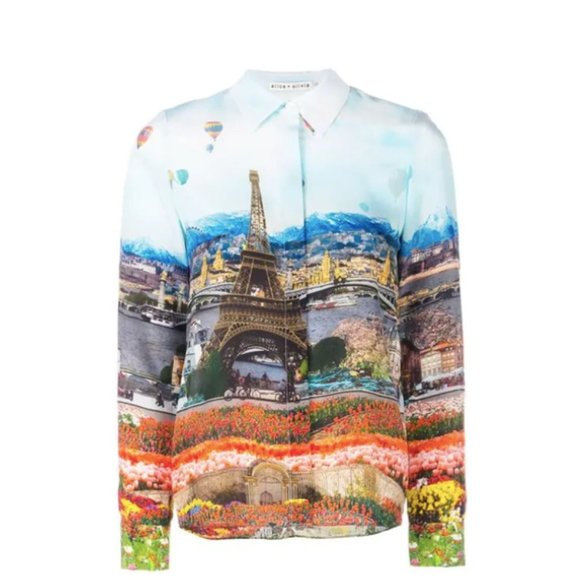 Alice + Olivia | "Willa Silk Eiffel Tower Blouse" Emily in Paris - Picture 2 of 15